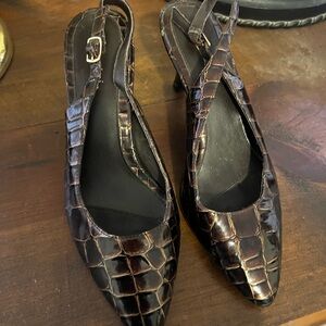 Elegant Brown Crocodile Pattern Slingback Heels